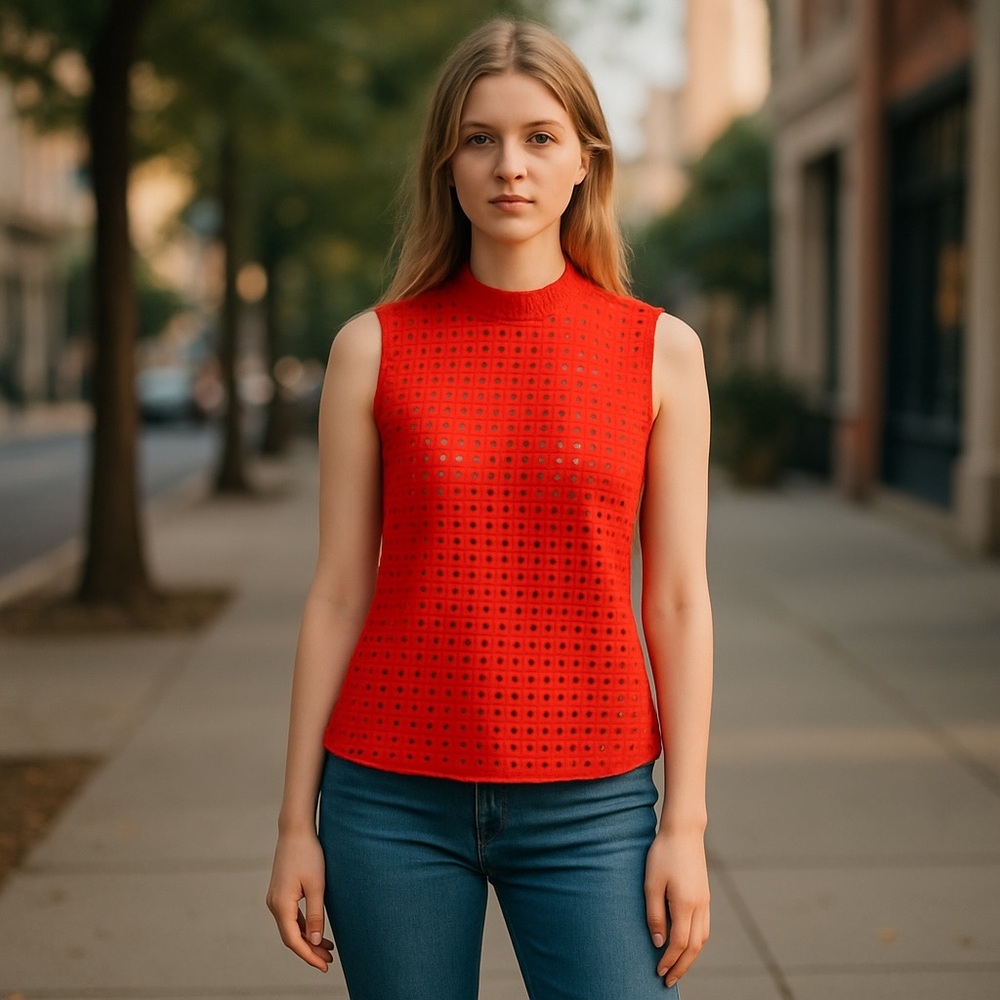 J. Crew Orange Red Sleeveless Cut Out Blouse